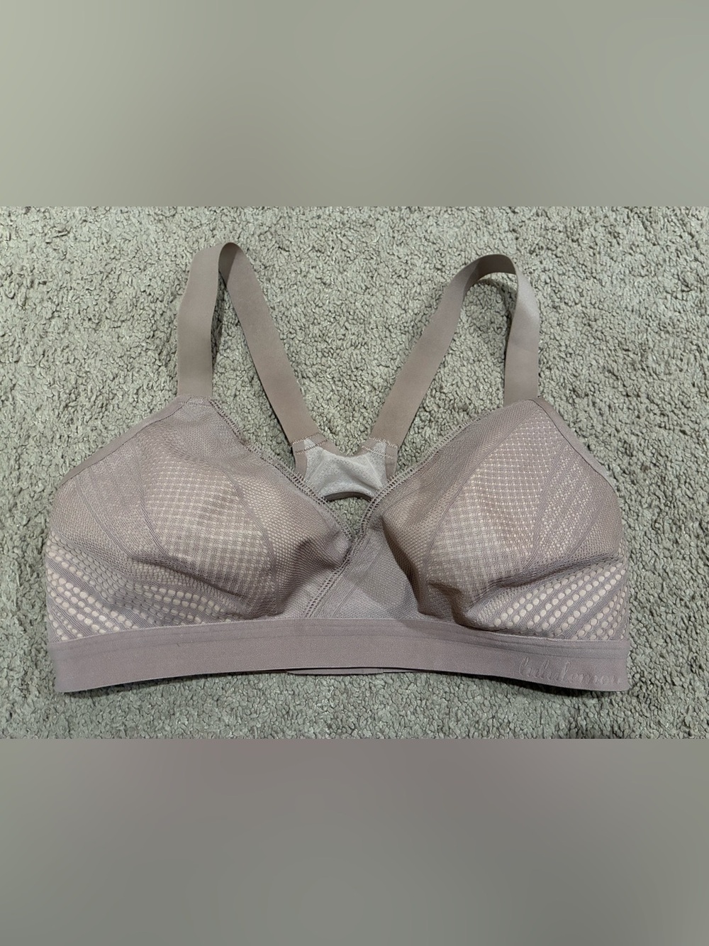 LULULEMON Awake to Lace Wireless Bra Soft Sand Crepe Stretch Mesh Size 34D